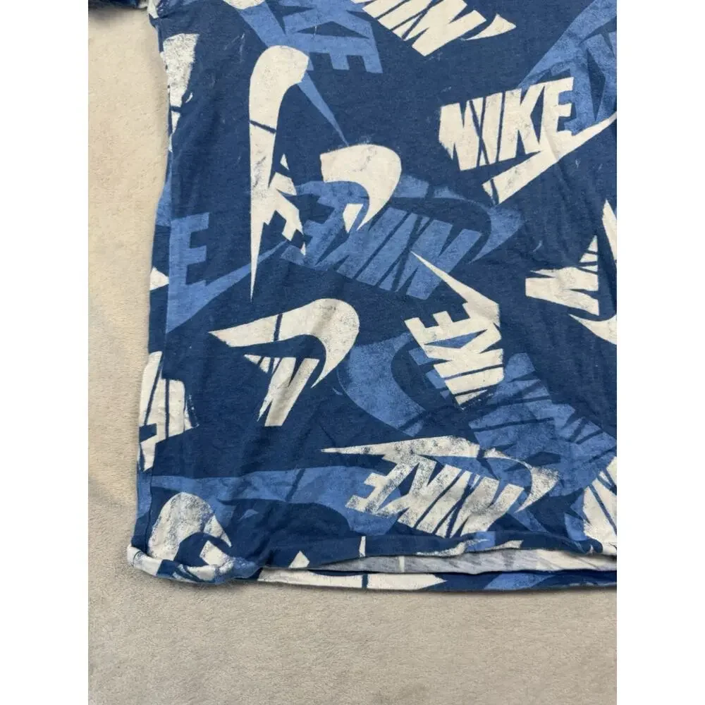 Nike Boys XL Blue All Over Logo Graphic T Shirt Swoosh Sportswear
